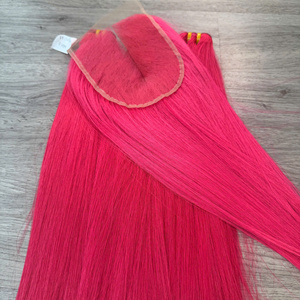 Extensions de cheveux 100% naturels vierges vietnamiens, tissage en dentelle, lisses comme des baguettes, couleur rose fluo, super double drawn, prix de gros - Product Image 3
