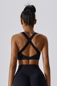 Soutien-gorge de sport noir personnalisé avec logo, dos croisé, respirant, extensible et à maintien élevé pour femme, idéal pour la gym et le fitness - Product Image 6