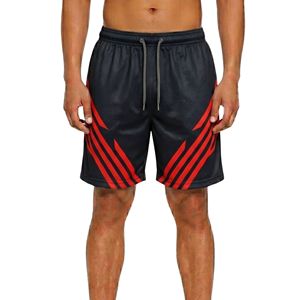 Shorts en maille décontractés professionnels, noirs avec bande latérale rouge, respirants, séchage rapide, imprimés par sublimation - Product Image 1