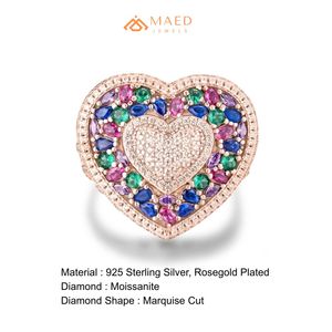 Anillo de Moissanita Multicolor con Corte Baguette en Oro Rosa, Anillo de Lujo Estilo Hip Hop para Hombre, Joyería de Moda para Boda, Regalo - Product Image 6