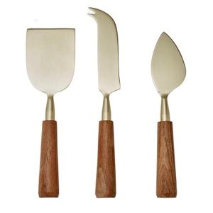 Service à fromage de luxe en acier inoxydable avec manche en bois fait à la main Set à fromage de haute qualité Argent mat - Product Image 2