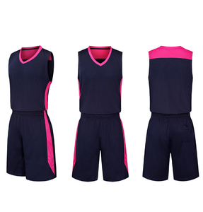 Conjunto de Camiseta sin Mangas y Pantalones Cortos con Cintura Elástica, Absorbente de Humedad, con Estampado Sublimado, Unisex para Adultos, para Baloncesto, Color Azul Marino y Rosa, Cuello en V - Product Image 5