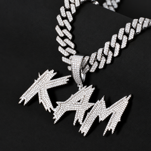 Mens Moissanite 925 Silver Custom Lightning Name Pendant Cuban Chain Necklace Iced Out Gothic Letter Statement Jewellery - Product Image 1