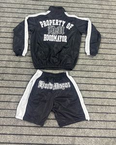 Custom <b>Men's</b> Plus Size Nylon Windbreaker <b>Jacket</b> and Shorts Set Full Zip Lightweight Water Resistant Tracksuit - Product Image 4