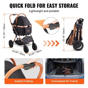 Passeggino per cani di piccole dimensioni di medie dimensioni passeggino per cuccioli a 4 ruote trasportino rimovibile cestino portaoggetti per animali domestici 66 libbre capacità di peso - Product Image 6