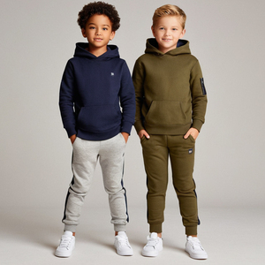 Nuevos Conjuntos de Sudadera con Capucha y Pantalones Deportivos para Niños, 100% Algodón, Diseño Sólido, Felpa, Conjuntos Casuales de Sudadera con Capucha para Niños - Product Image 2