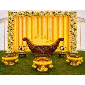 Conjunto de Asientos Desmontables Estilo Bote Vintage para Ceremonia Pithi de Boda India al Aire Libre, Decoración Premium de Fibra para Eventos de Mehendi y Haldi - Product Image 1