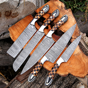 Handmade Custom Damascus Steel Kitchen Chef <b>Knife</b> <b>Set</b> with Roll Beg Includes Vegetables Cutting <b>Knife</b> and Pakka Wood Handle - Product Image 5