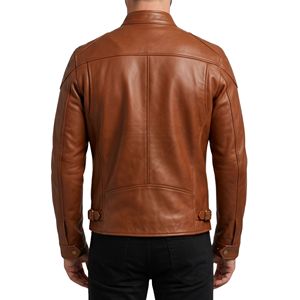 Chaqueta de Cuero Marrón Minimalista para Hombre al por Mayor, Estilo Biker con Cremallera Lateral Asimétrica, Cuello Liso, Corte Impecable, Chaquetas de Moda Urbana - Product Image 2