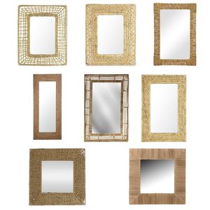 Espejo rectangular de mimbre para montar en la pared, espejo de paja de jacinto de agua para decoración de dormitorio - Product Image 1