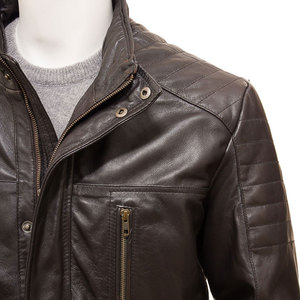 Chaqueta de Motociclista de Cuero Marrón para Hombre, Cuello Alto, Cierre de Cremallera, Estilo Motero, Prenda de Otoño, Modelos Más Populares - Product Image 4