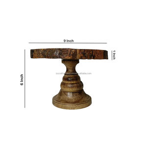 100% bois naturel 10 pouces support à gâteau de luxe Design moderne servant des outils de gâteau de fête avec forme de vernis à écorce de bois naturel - Product Image 5