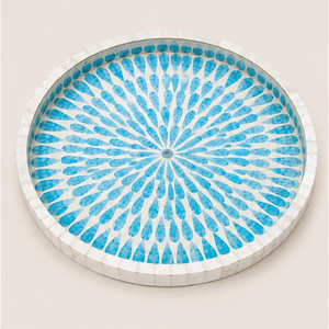 Bandeja Redonda con Incrustaciones de Hueso, Diseño de Mosaico Azul de Lujo, Plato Decorativo para Mesa, Ideal para Decoración de Mesa de Centro en Hoteles y Hogares - Product Image 5