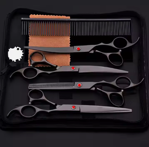 Kit de ciseaux à effiler de qualité supérieure couleur argent 6 pièces, magnifiques kits de barbier avec étui en cuir à fermeture éclair - Product Image 3