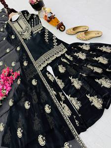 New Designer Party <b>Top</b> Palazzo Dupatta Set with satin work embossed designs - Product Image 6