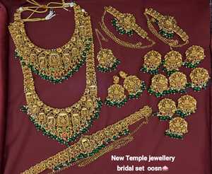Traditional South <b>Indian</b> Temple Long Bridal Combo Necklace Set Alloy Gold Plated Zircon Earrings Vintage Wedding Party - Product Image 1