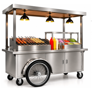 Chariot à kebab mobile en acier inoxydable avec gril, auvent et 4 roues, triple essieu, résistant à la rouille - Product Image 2