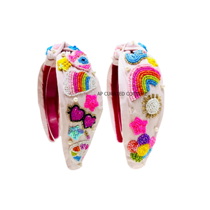 Serre-tête tendance personnalisé, fait main, brodé, perlé et noué, avec sequins, pour femme, élégant et stylé pour un usage quotidien - Product Image 6