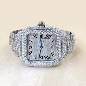 Montre à cadran carré sertie de pierres, bracelet en acier inoxydable entièrement pavé de CZ, montre-bracelet à quartz, style hip-hop de luxe - Product Image 4
