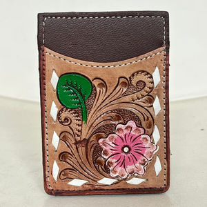 2025ใหม่ที่ใส่บัตรหนังวัวคุณภาพสูงอเนกประสงค์กระเป๋าสตางค์แบบบางดีไซน์ลายดอกไม้สีชมพู - Product Image 4