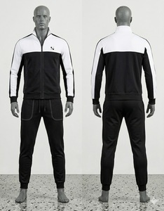 <b>Men's</b> Black White Color Block Tracksuit Set Zip <b>Jacket</b> Jogger Pants Sportswear Athletic Casual Wear - 2 Piece - Product Image 1