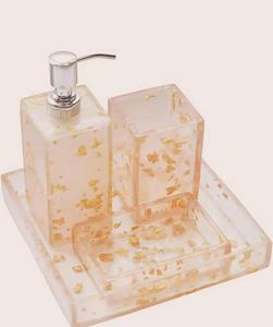 Modern White Swirl Resin Waterproof Luxury Rectangle Bathroom Accessories Set 4 Piece <b>Soap</b> <b>Dispenser</b> <b>Toothbrush</b> <b>Holder</b> HASAN - Product Image 3