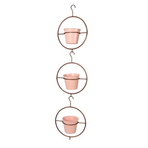 Support à fleurs suspendu en métal moderne avec 3 pots roses, design circulaire, style minimaliste, pour intérieur et extérieur - Product Image 3