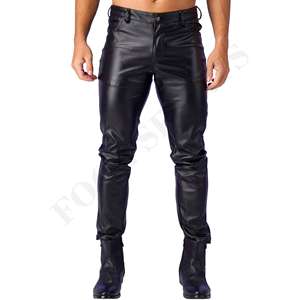 Hot Selling <b>Leather</b> <b>Pants</b> Top Quality <b>Leather</b> <b>Men</b> <b>Pant</b> Outdoor Solid Color <b>Leather</b> Casual <b>men's</b> <b>pants</b> straight curved striped - Product Image 3