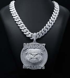 Collar con colgante de moissanita de agua dulce con diseño de animal Dawg Shit Records, chapado en rodio, tono plata, cadena de plata S925, estilo hip hop para hombre - Product Image 1