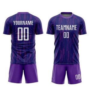 High Quality Custom Sublimated <b>Soccer</b> Jersey Set Purple Striped Men's Short Sleeve Moisture Wicking Athletic Fit All Seasons - Product Image 1