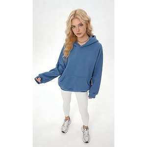 Sweat-shirt à capuche personnalisé ODM avec logo bleu sur le devant, pour homme et femme, en coton molletonné de qualité supérieure, écologique, décontracté, hiver, 370g, coupe-vent - Product Image 3