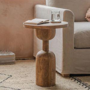 Mesa Auxiliar de Madera Estilo Bohemio, Mueble Decorativo con Acabado de Madera Natural para Dormitorio, Sala de Estar o Salón - Product Image 1
