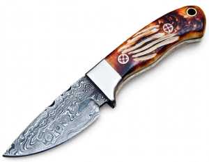 Custom Handmade Damascus Steel Outdoor Camping <b>Knife</b> <b>Carved</b> Stag Horn Resin Handle Steel Bolster - Product Image 3