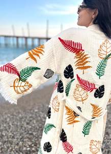 Ensemble Kimono Deux Pièces Femme Motif Evil Eye en Crêpe 100% Coton, Taille Naturelle, Durable et Lavable, Idéal Plage - Product Image 3