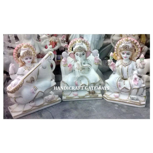Estatua de la diosa Saraswati de mármol blanco completo con veena, estatua de Saraswati Maa de mármol hecho a mano sentada sobre un loto con veena, diosa antigua. - Product Image 1