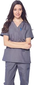 Conjunto de Uniforme Médico DARAS para Mujer, Color Gris, Cuello en V, Manga Corta, Pantalones con Bolsillos, para Profesionales Médicos - Product Image 2
