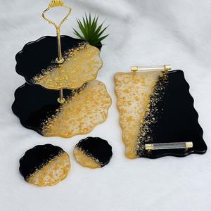 Support à gâteau en résine avec plateau de service et sous-verres, et support et couteau en métal pour la décoration de fête d'anniversaire – Support à gâteau en résine époxy - Product Image 1