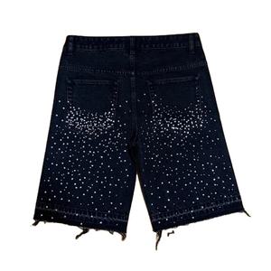 Custom <b>Men's</b> Oversize Acid Wash Oxford 100% Cotton Knee Length Casual <b>Drawstring</b> Closure High Quality <b>Jeans</b> Shorts - Product Image 6