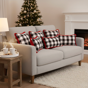 SOGA Juego de 6 Fundas de Cojín de Felpa con Diseño a Cuadros Buffalo Plaid de 4x45cm y 2 Fundas de Almohada de 30x50cm, Suaves y Cálidas - Product Image 2