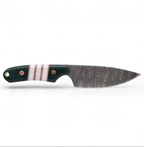Outil utilitaire extérieur en acier Damas artisanal personnalisé avec manche en Micarta vert et os - Product Image 4
