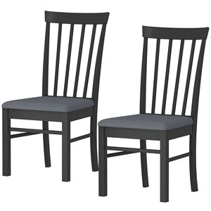 Ensemble de 2 chaises de salle à manger en bois noir et gris, style farmhouse, chaises de cuisine rembourrées avec structure en bois d'hévéa - Product Image 1