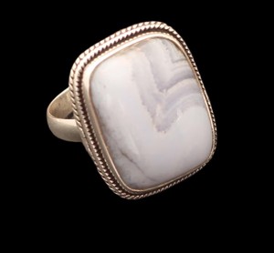 Wholesale Natural Blue Lace Agate Rectangle <b>Ring</b> Silver Plated Handmade Gemstone <b>Statement</b> <b>Ring</b> Boho Fashion Jewelry Supplier - Product Image 3