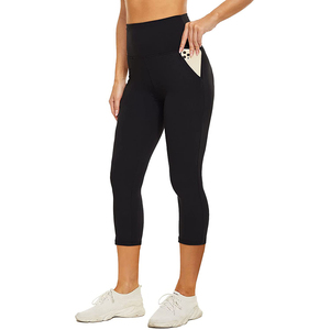 Capri High Waist Yoga <b>Pants</b> Women Breathable <b>Mesh</b> Sheer Leggings Custom Bright Striped Color-Block Design Stitching Sport Gym - Product Image 2