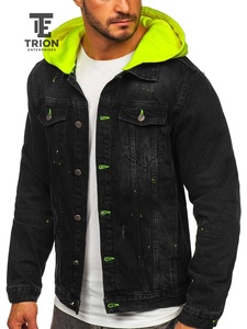 Men's Custom Men's Retro Winter <b>Hooded</b> Denim <b>Jacket</b> Waterproof Hip Hop Style Street Casual Outerwear with <b>Fur</b> Decoration - Product Image 4