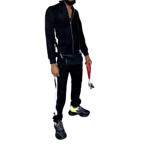 Men's Suede Jacket and Pants Tracksuit 2 Piece Set Full <b>Zip</b> Casual Athletic Outfit Side Stripe Slim Fit Jogging Sportswear - Product Image 3