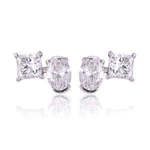 925 Sterling <b>Silver</b> <b>Stud</b> <b>Earrings</b> with Oval and Princess Cut CVD Diamonds Luxury Lab Grown Diamond <b>Earrings</b> for Women Fine Jewel - Product Image 2
