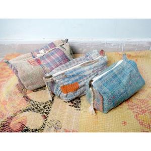 Vintage colorful Kantha Cosmetic 3 Pouch set Zipper Closure Makeup Organizer Bag for Storage patchwork kantha cosmetic pouch set - Product Image 3