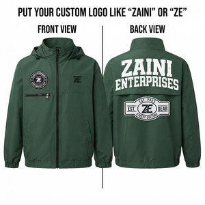 เสื้อแจ็คเก็ตกันลมผู้ชาย 120 GSM ผ้าโพลีเอสเตอร์ มีฮู้ด สีเขียวดำ สกรีนโลโก้ตามสั่ง น้ำหนักเบา เหมาะสำหรับกิจกรรมกลางแจ้ง สวมใส่สบาย มีซิป - Product Image 1