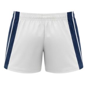 Shorts de netball unisexe blanc et bleu marine sublimés en polyester léger, uniforme de sport, vêtements d'entraînement athlétiques avec empiècements latéraux - Product Image 2