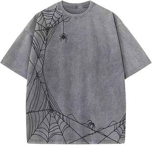 เสื้อยืดผู้ชายไซส์ใหญ่ สีดำ ผ้าฝ้าย พิมพ์ลายใยแมงมุม แขนสั้น สไตล์ลำลอง เสื้อฤดูร้อน ผ้าถักย้อมสีพื้น - Product Image 6